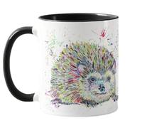Vixar Hedgehog Watercolour Rainbow Art Wildlife Coloured Mug Cup, Gift, Birthday, Work, Office, Christmas Tea Coffee (Black)