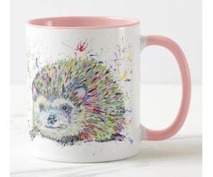 Vixar Hedgehog Watercolour Rainbow Art Wildlife Coloured Mug Cup, Gift, Birthday, Work, Office, Christmas Tea Coffee (Pink)