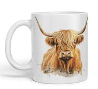 Vixar Highland Cow Scottish Farm Animals Watercolour Art Coloured 330 ml Mug Cup Gift Birthday Work Office Tea Coffee (hc5) (White)