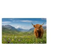 Vixar Highland Cow Spring Meadow Large Desk Mat - Scottish Floral Fabric Mouse Pad with 3mm Non-Slip Rubber Base, 600 x 350mm (Spring Meadow Highland Cow)