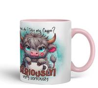 Vixar How Do I Take My Coffee? Seriously! Very Seriously Highland Cow Coloured Ceramic Mug Cup Gift for Coffee Lovers 11oz (Pink)