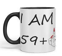 Vixar I am 59 + 1 Woman Hand Ceramic 330 ml, 11oz Coloured Mug Cup Gift Coffee Tea Happy Birthday Turning 06 Years Old as a Joke Celebration 60th Birthday Gift idea (Black)