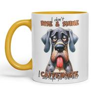 Vixar I Don’t Rise & Shine - I Caffeinate and Hope for The Best Sarcastic Great Dane Dog Mug, Coloured Ceramic Cup 11oz (Gold Yellow)