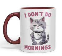 Vixar I Don't Do Mornings Cats Sarcastic Joke Ceramic Coloured Mug Cup for Tea Coffee Hot Brew 330ml 11oz (Maroon)