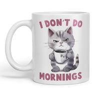Vixar I Don't Do Mornings Cats Sarcastic Joke Ceramic Coloured Mug Cup for Tea Coffee Hot Brew 330ml 11oz (White)