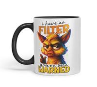 Vixar I Have No Filter You've Been Warned Funny Llama Mug - Coloured Ceramic Mug Cup Gift, 11oz (Black)