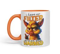 Vixar I Have No Filter You've Been Warned Funny Llama Mug - Coloured Ceramic Mug Cup Gift, 11oz (Orange)