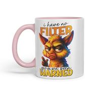 Vixar I Have No Filter You've Been Warned Funny Llama Mug - Coloured Ceramic Mug Cup Gift, 11oz (Pink)