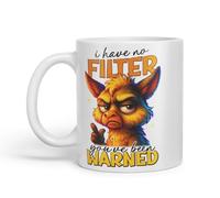Vixar I Have No Filter You've Been Warned Funny Llama Mug - Coloured Ceramic Mug Cup Gift, 11oz (White)
