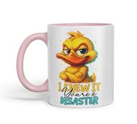 Vixar I Knew It You're A Disaster Funny Duck Mug - Coloured Ceramic Mug Cup Gift, 11oz (Pink)