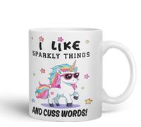 Vixar I Like Sparkly Things and Coffee - Funny Unicorn Coloured Mug Cup 11oz (White)