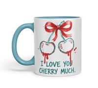 Vixar I Love You Cherry Much Mug - Coloured Ceramic Mug Cup Gift, 11oz (Turquoise)