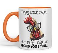 Vixar I May Look Calm.. Chickens Sarcastic Joke Ceramic Coloured Mug Cup for Tea Coffee Hot Brew 330ml 11oz (Orange)