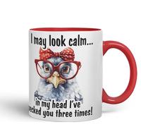 Vixar I May Look Calm.., in My Head I've pecked You Tree Times! Chicken Joke sarkasm Sarcastic Ceramic Coloured Mug Cup for Tea Coffee Hot Brew 330ml 11Oz Gift (Red)