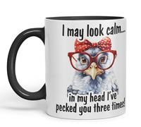 Vixar I May Look Calm.., in My Head I've pecked You Tree Times! Chicken Joke sarkasm Sarcastic Ceramic Coloured Mug Cup for Tea Coffee Hot Brew 330ml 11Oz Gift (Black)