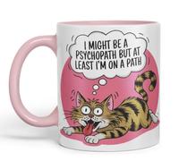 Vixar I Might Be a P** But at Least I’m on a Path Sarcastic cat Coloured Ceramic Mug Cup Gift, 11oz (Pink)