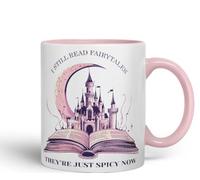 Vixar I Still Read Fairytales - They’re Just Spicy Now Coloured Ceramic Mug Cup Gift, 11oz (Pink)