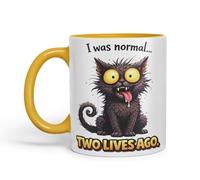 Vixar I was Normal Two Lives Ago Cat Coloured Ceramic Mug Cup Gift, 11oz (G Yellow)