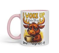 Vixar I Woke Up Like This and I Regret It Funny Moose Mug - Coloured Ceramic Mug Cup Gift, 11oz (Pink)