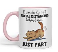 Vixar If Somebody Isn't Social Distancing Behind You Just Fart Cats Sarcastic Joke Ceramic Coloured Mug Cup for Tea Coffee Hot Brew 330ml 11oz (Pink)