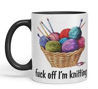 Vixar I'm Knitting f.. Off Joke Sarcastic Ceramic Coloured Mug Cup for Tea Coffee Hot Brew 330ml 11Oz (Black)