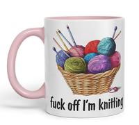 Vixar I'm Knitting f.. Off Joke Sarcastic Ceramic Coloured Mug Cup for Tea Coffee Hot Brew 330ml 11Oz (Pink)