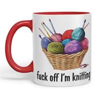 Vixar I'm Knitting f.. Off Joke Sarcastic Ceramic Coloured Mug Cup for Tea Coffee Hot Brew 330ml 11Oz (red)