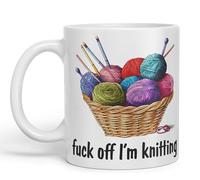 Vixar I'm Knitting f.. Off Joke Sarcastic Ceramic Coloured Mug Cup for Tea Coffee Hot Brew 330ml 11Oz (White)