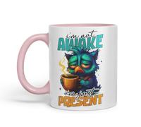 Vixar I'm Not Awake I'm Just Present Funny Owl Coffee Mug - Coloured Ceramic Mug Cup Gift, 11oz (Pink)