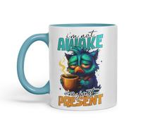 Vixar I'm Not Awake I'm Just Present Funny Owl Coffee Mug - Coloured Ceramic Mug Cup Gift, 11oz (Turquoise)