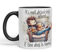Vixar It’s Not Drinking Alone If The Dog is Home Funny Beer & Dog Coloured Mug Cup 11oz (Black)