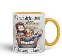 Vixar It’s Not Drinking Alone If The Dog is Home Funny Beer & Dog Coloured Mug Cup 11oz (Gold Yellow)