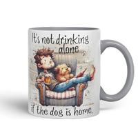 Vixar It’s Not Drinking Alone If The Dog is Home Funny Beer & Dog Coloured Mug Cup 11oz (Grey)