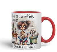 Vixar It’s Not Drinking Alone If The Dog is Home Funny Wine & Dog Coloured Mug Cup 11oz (Red)