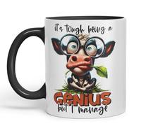 Vixar It’s Tough Being a Genius - But I Manage Coloured Ceramic Mug Cup 11oz Funny Sarcastic Gift (Black)