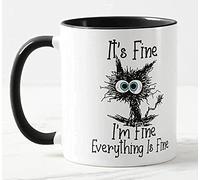 Vixar Its Fine I'm Fine Everything is fine Cat Joke Coloured Mug Cup Gift Birthday Work Office Christmas Tea Coffee (Black)