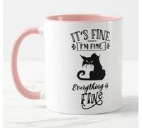 Vixar Its Fine I'm Fine Everything is fine Cat Joke Coloured Mug Cup Gift Birthday Work Office Christmas Tea Coffee 2 (Pink)