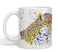Vixar Jaguar Big Cat Safari Animals Watercolour Ceramic Coloured Mug Cup for Tea Coffee Hot Brew 330ml 11Oz Gift (White)
