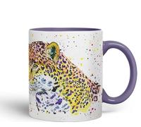 Vixar Jaguar Big Cat Safari Animals Watercolour Ceramic Coloured Mug Cup for Tea Coffee Hot Brew 330ml 11Oz Gift (Purple)