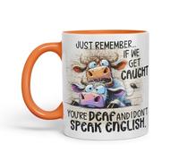 Vixar Just Remember If We Get Caught You're Deaf and I Don't Speak English Funny Cow- Coloured Ceramic Mug Cup Gift, 11oz (Orange)