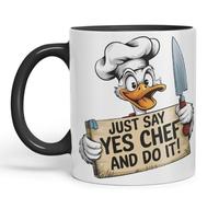 Vixar Just Say Yes Chef and Do It! - Coloured Ceramic Mug Cup Gift, 11oz (Black)