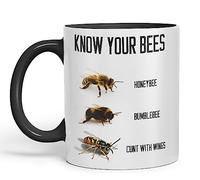 Vixar Know Your Bees Rude Funny Ceramic 330 ml Coloured Mug Cup Gift Tea Coffee Christmas Office Home Joke (Black)