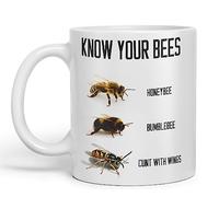 Vixar Know Your Bees Rude Funny Ceramic 330 ml Coloured Mug Cup Gift Tea Coffee Christmas Office Home Joke (White)