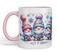 Vixar Let It Snow Cute Christmas Gnomes Coloured Mug Cup Winter Gift 11oz (Pink)