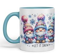 Vixar Let It Snow Cute Christmas Gnomes Coloured Mug Cup Winter Gift 11oz (Turquoise)