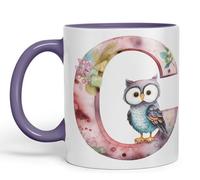 Vixar Letter C Mug, Animals Alphabet Letter C Monogram Animal for Kids Ceramic Coloured Mug Cup for Tea Coffee Hot Brew 330ml 11Oz Gift (Purple)