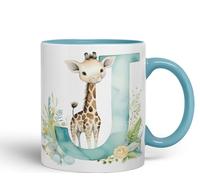 Vixar Letter J Mug, Animals Alphabet Letter J Monogram Animal for Kids Ceramic Coloured Mug Cup for Tea Coffee Hot Brew 330ml 11Oz Gift (Turquoise)