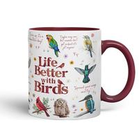 Vixar Life Better with Birds Joke sarkasm Sarcastic Ceramic Coloured Mug Cup for Tea Coffee Hot Brew 330ml 11Oz Gift (Maroon)