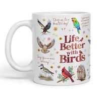 Vixar Life Better with Birds Joke sarkasm Sarcastic Ceramic Coloured Mug Cup for Tea Coffee Hot Brew 330ml 11Oz Gift (White)