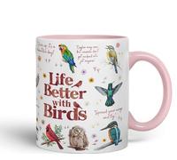 Vixar Life Better with Birds Joke sarkasm Sarcastic Ceramic Coloured Mug Cup for Tea Coffee Hot Brew 330ml 11Oz Gift (Pink)